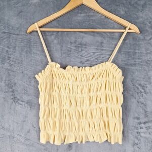 Womens Top Medium Yellow Y2K Cropped Smocked Towel Terry Cami Tube Beach Dainty